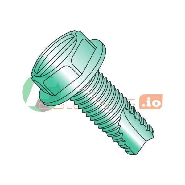 Newport Fasteners Thread Cutting Screw, #8-32 x 1/4 in, Green Zinc Plated Steel Hex Head Slotted Drive, 10000 PK 330038 - main